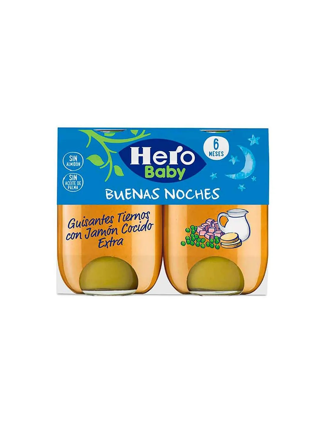 Hero Baby Buenas Noches Tarrito Guisantes Tiernos con Jamón Cocido 2 X 190 g