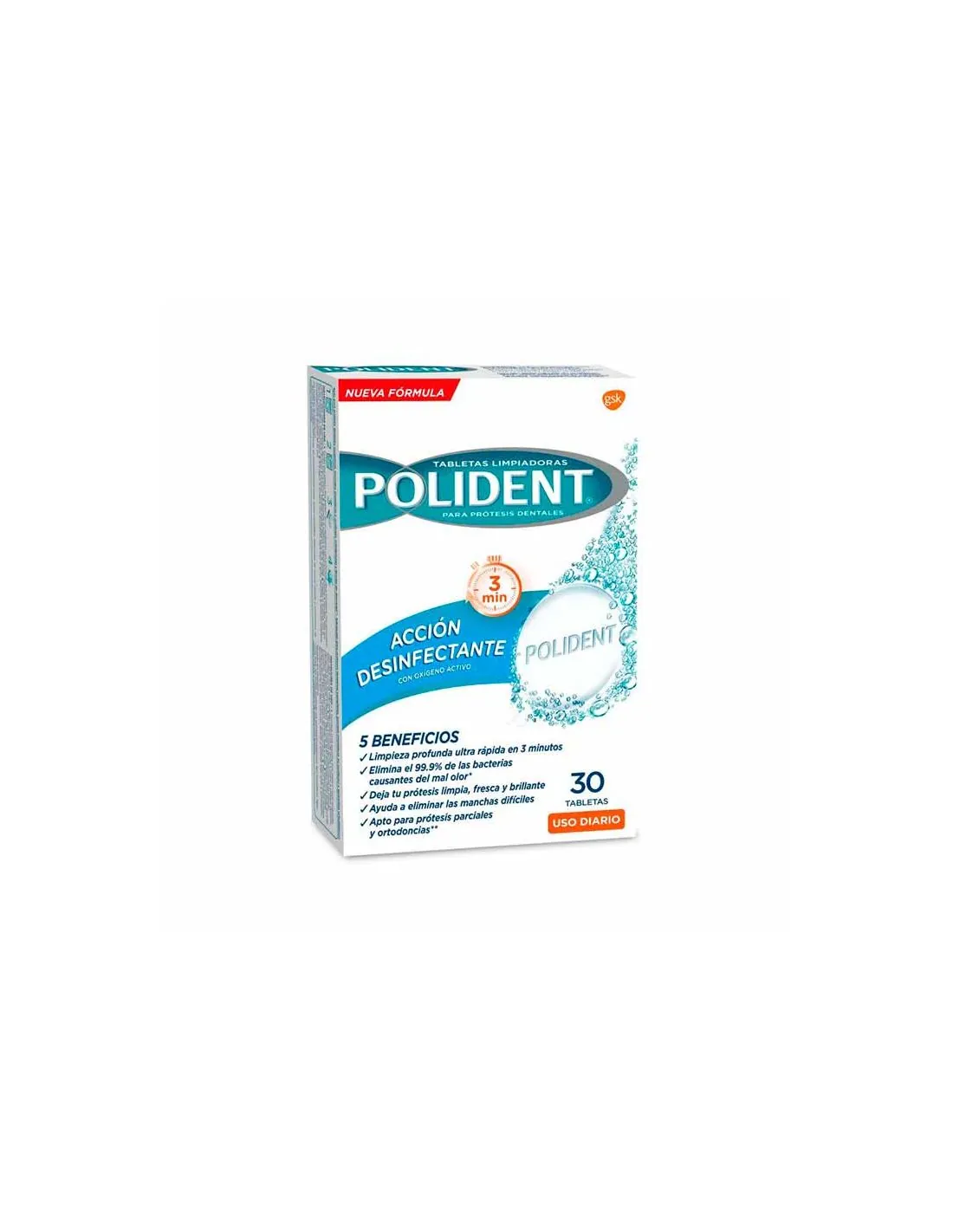 Polident Tabletas Limpiadoras Dentaduras postizas 30 Tabletas