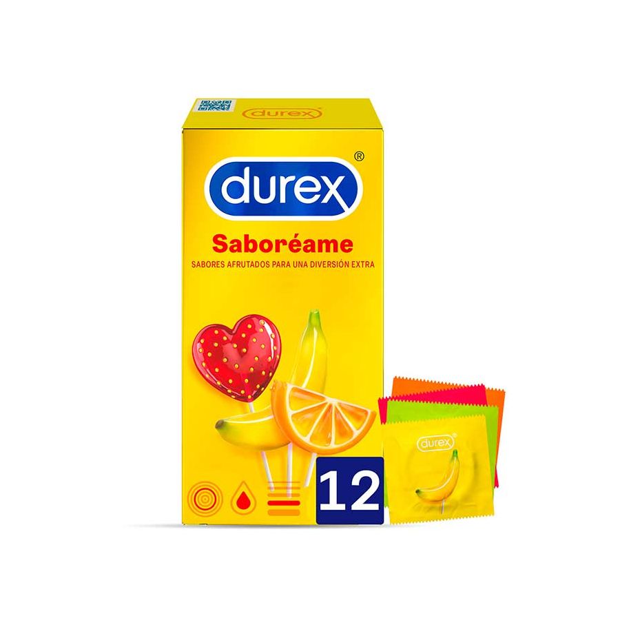 Durex Preservativos Saboreame con Sabores Afrutados - Fresa, Plátano,  Naranja y Manzana - 12 condones | Comprar Online PERFUMERI