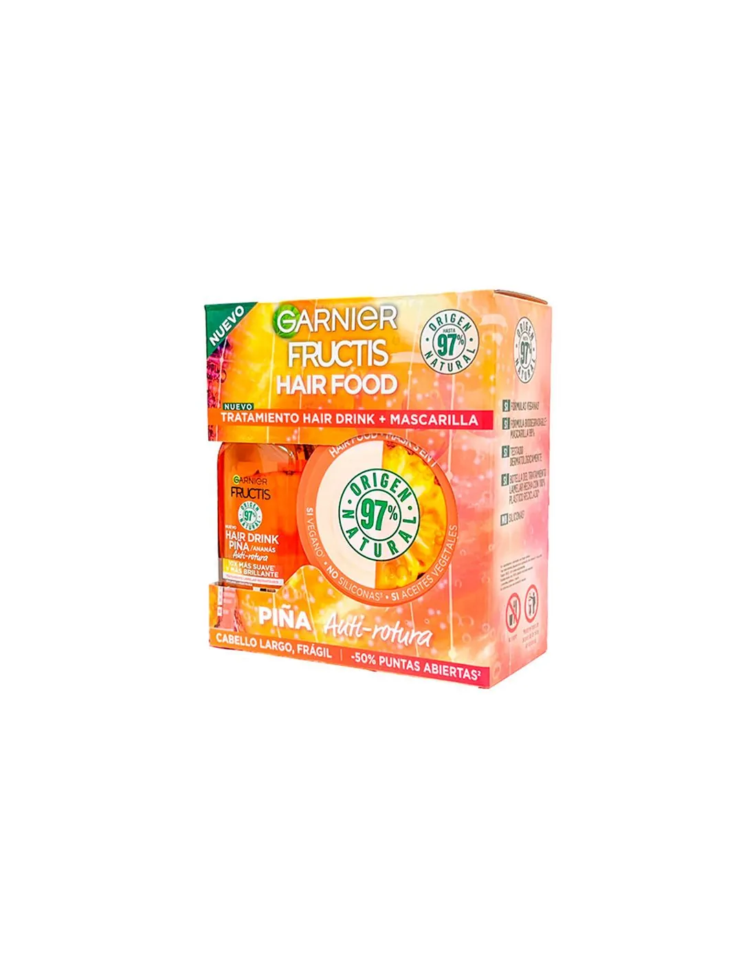 Fructis Hair Food Piña Antirotura Cofre Tratamiento Y Mascarilla 2 Piezas 