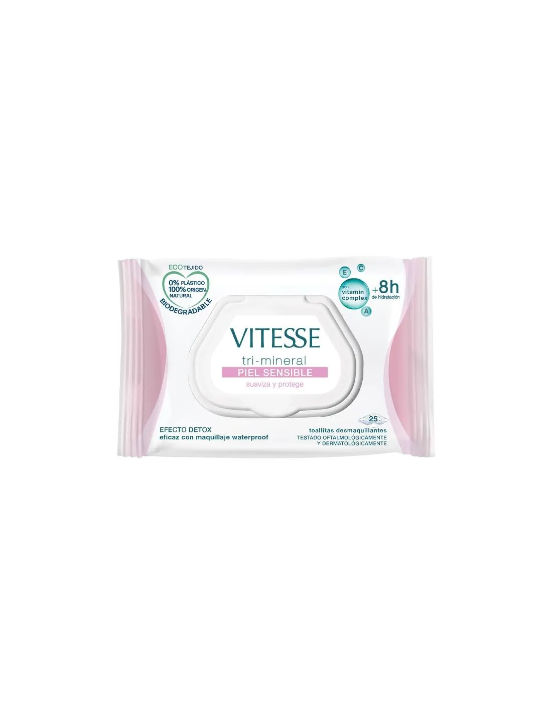 Vitesse Tri-Mineral Piel Sensible Toallitas Desmaquilladoras 25 uds